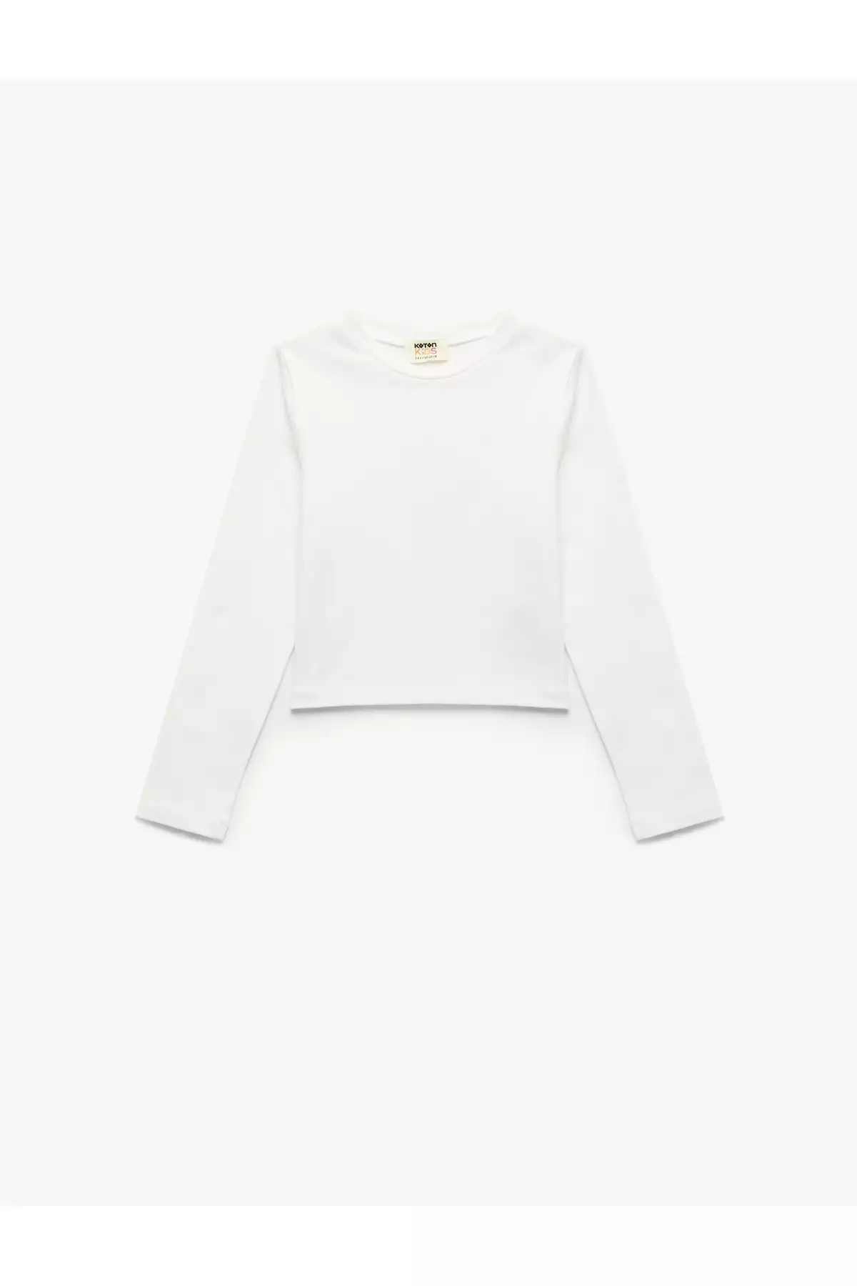 تیشرت کراپ ساده با یقه گرد و آستین بلند از جنس پنبه برند Koton - 975165808