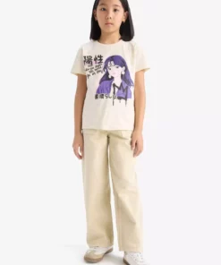 تیشرت کوتاه آستین دخترانه با یقه دوچرخه و طرح چاپی E0350a825sm برند Defacto - 899916834