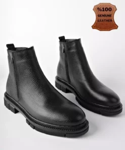 چلسی چکمه زمستانی مردانه با چرم طبیعی و زیپ دوتایی ضمانتدار برند Muggo - 754203061