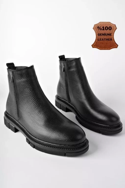 چلسی چکمه زمستانی مردانه با چرم طبیعی و زیپ دوتایی ضمانت‌دار برند Muggo - 754203061