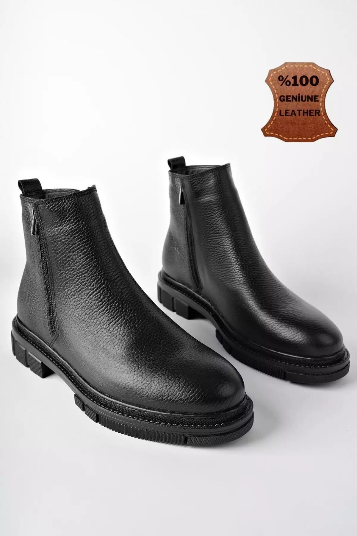 چلسی چکمه زمستانی مردانه با چرم طبیعی و زیپ دوتایی ضمانتدار برند Muggo - 754203061