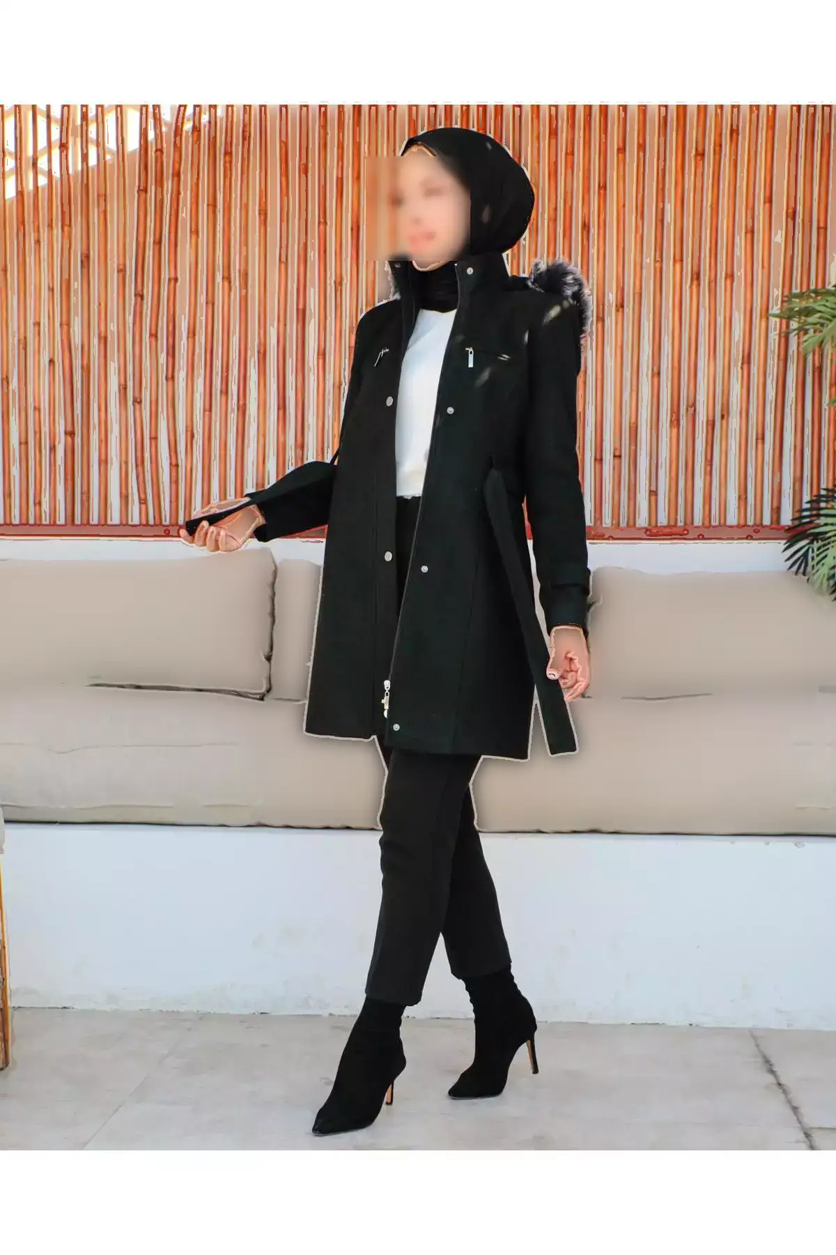 کاپشن کلاهدار کوتاه با کمربند و اندازه بزرگ برند اوزالتی برند KMKkombin - 769978709