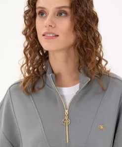 سویشرت زنانه خاکستری با ترکیب مدال و یقه ایستاده زیپ دار 50298988-VR086 برند U.S. Polo Assn. - 884862995