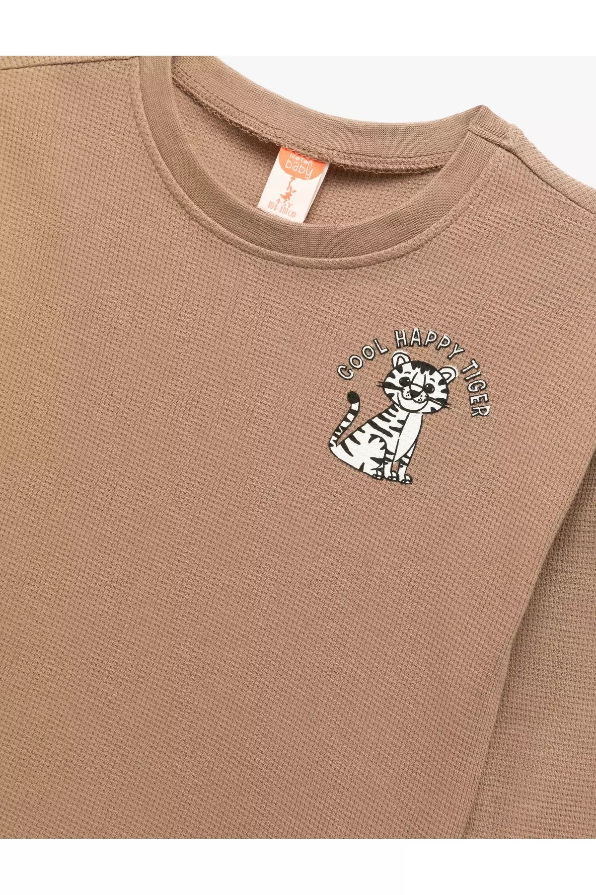 تیشرت بلند آستین یقه گرد با طراحی گربهای از پارچه کتانی برند Koton - 964888398