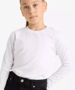 تیشرت مدرسهای آستین بلند یقه گرد برای دختران برند Defacto - 971294299