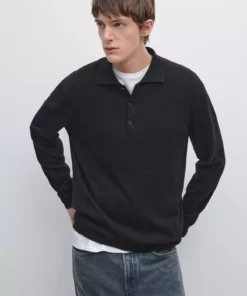 ژاکت پلیس یقه گرد از پشم و پنبه برند Massimo Dutti - 980891015