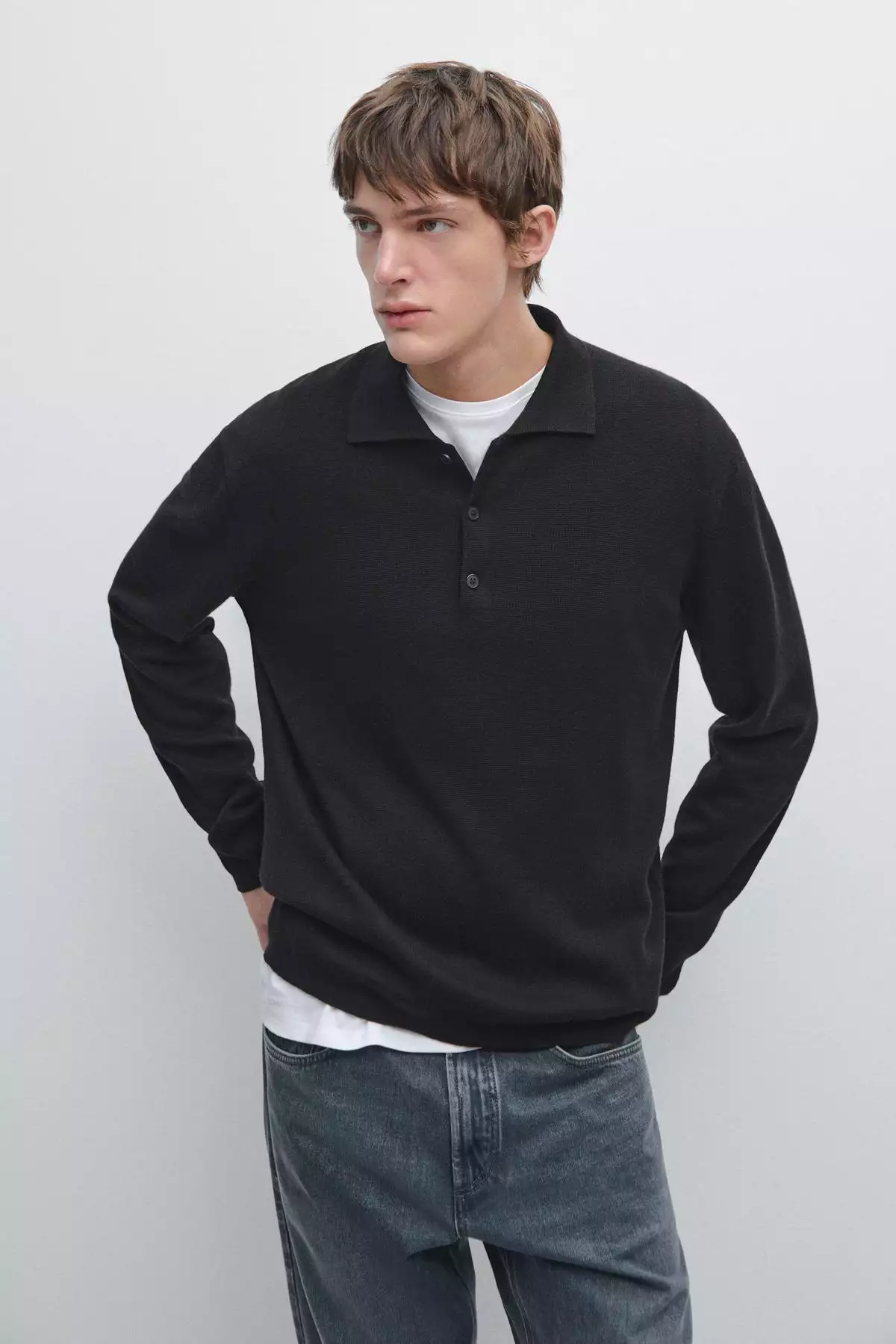 ژاکت پلیس یقه گرد از پشم و پنبه برند Massimo Dutti - 980891015