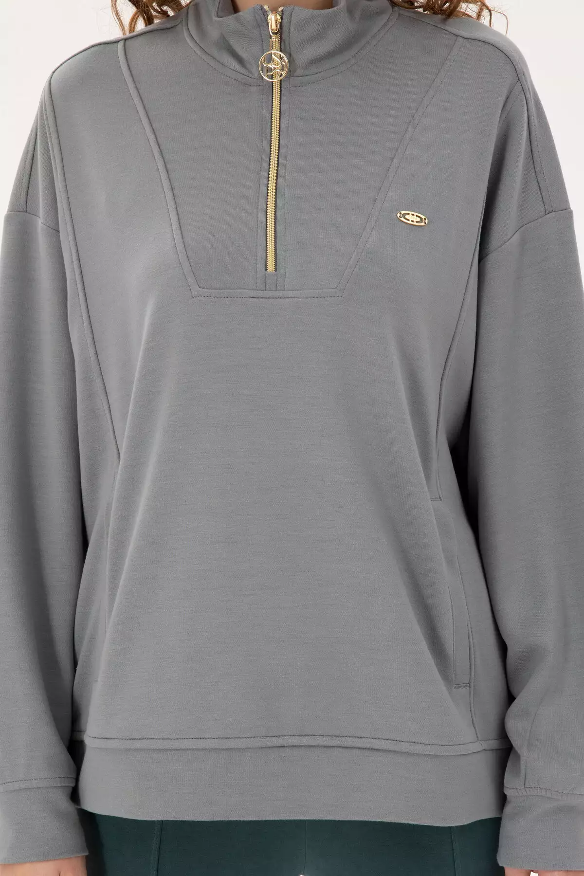 سویشرت زنانه خاکستری با ترکیب مدال و یقه ایستاده زیپ دار 50298988-VR086 برند U.S. Polo Assn. - 884862995