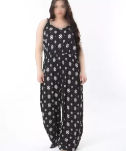 سرهمی راحتی مشکی زنانه سایز بزرگ با بندهای چلنیوم و پاچههای گشاد و کمر کشی 65N38852 برند Şans - 906086873