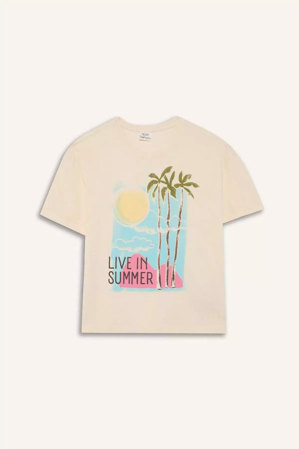 تیشرت کوتاه آستین دخترانه با یقه گرد و طرح ریسه مدل E0353A825SM برند Defacto - 941554137