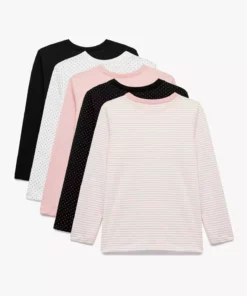 ست تیشرت پنبهای یقه گرد بلند با طرحهای مختلف ۵ عددی برند Koton - 988882780