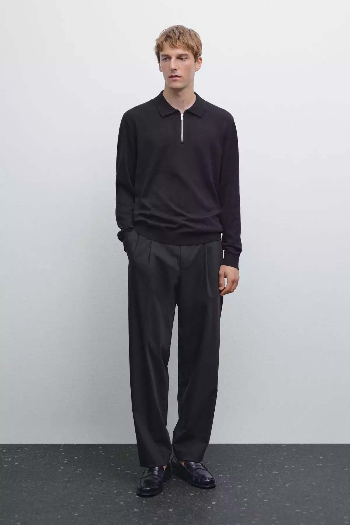 پلیور یقه پولو با زیپ برند Massimo Dutti - 962171015
