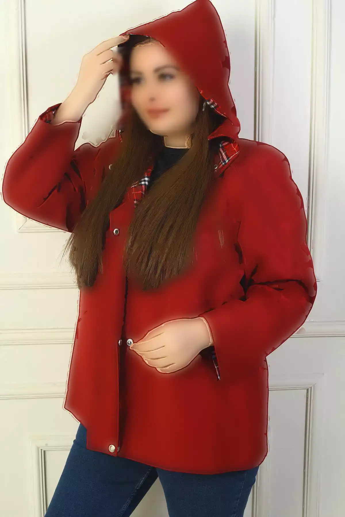 کاپشن trench کوتاه زنانه با زیپ و کلاه دار و دکمهدار در جلو برند LipLipo - 1027740199