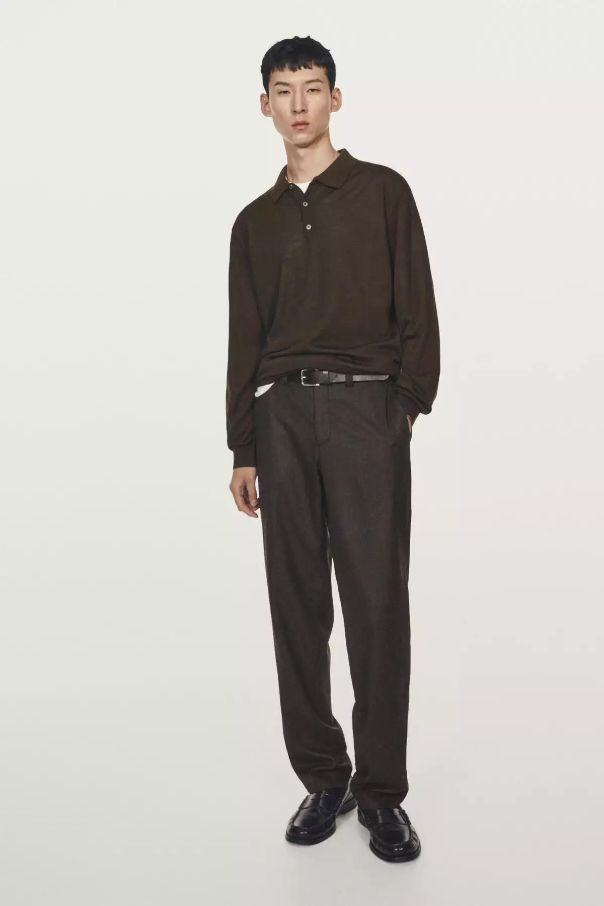 ژاکت پولو یقه دار با تیغه 100% پشم مروینوس برند Massimo Dutti - 984209595
