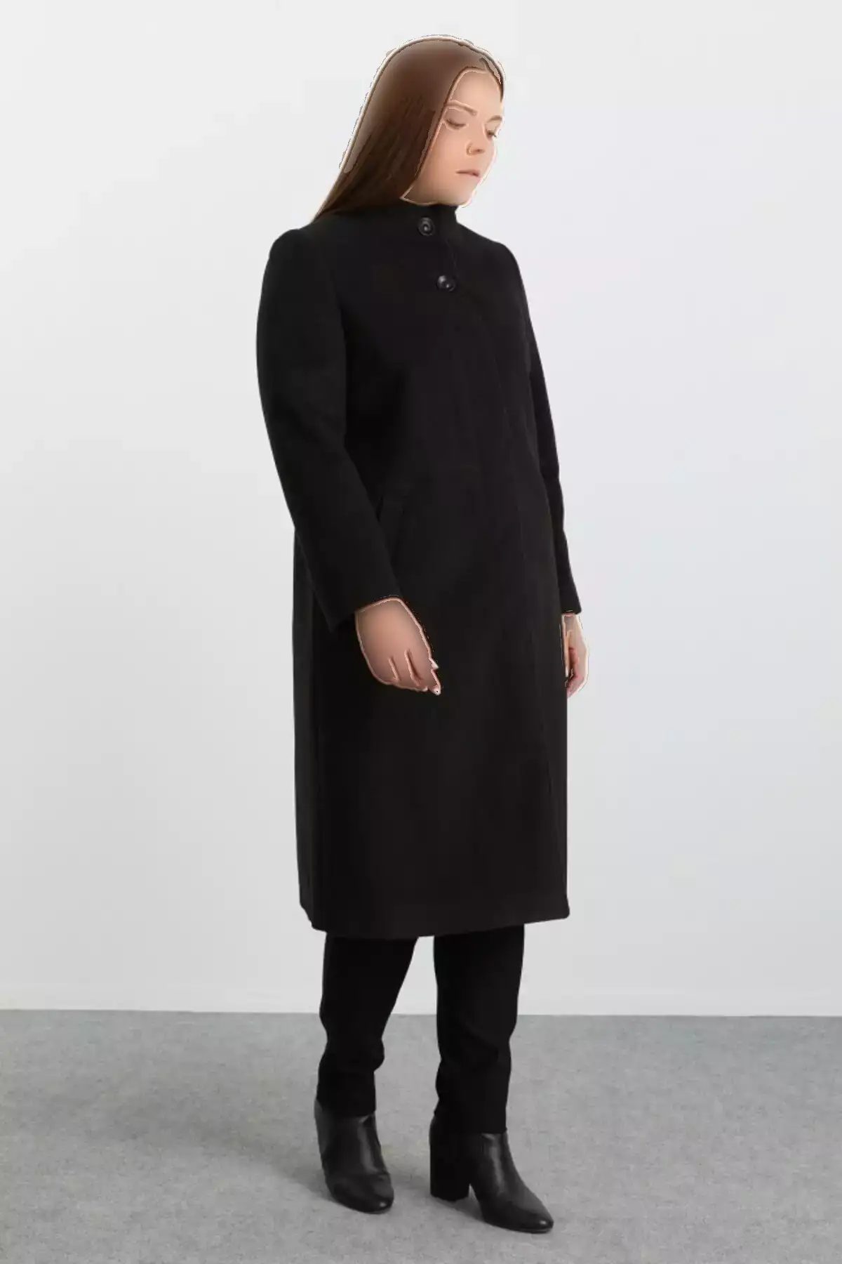 کاپشن پالتویی با یقه ایستاده و زیپ مخفی برای سایز بزرگ برند Selen Giyim - 993223560