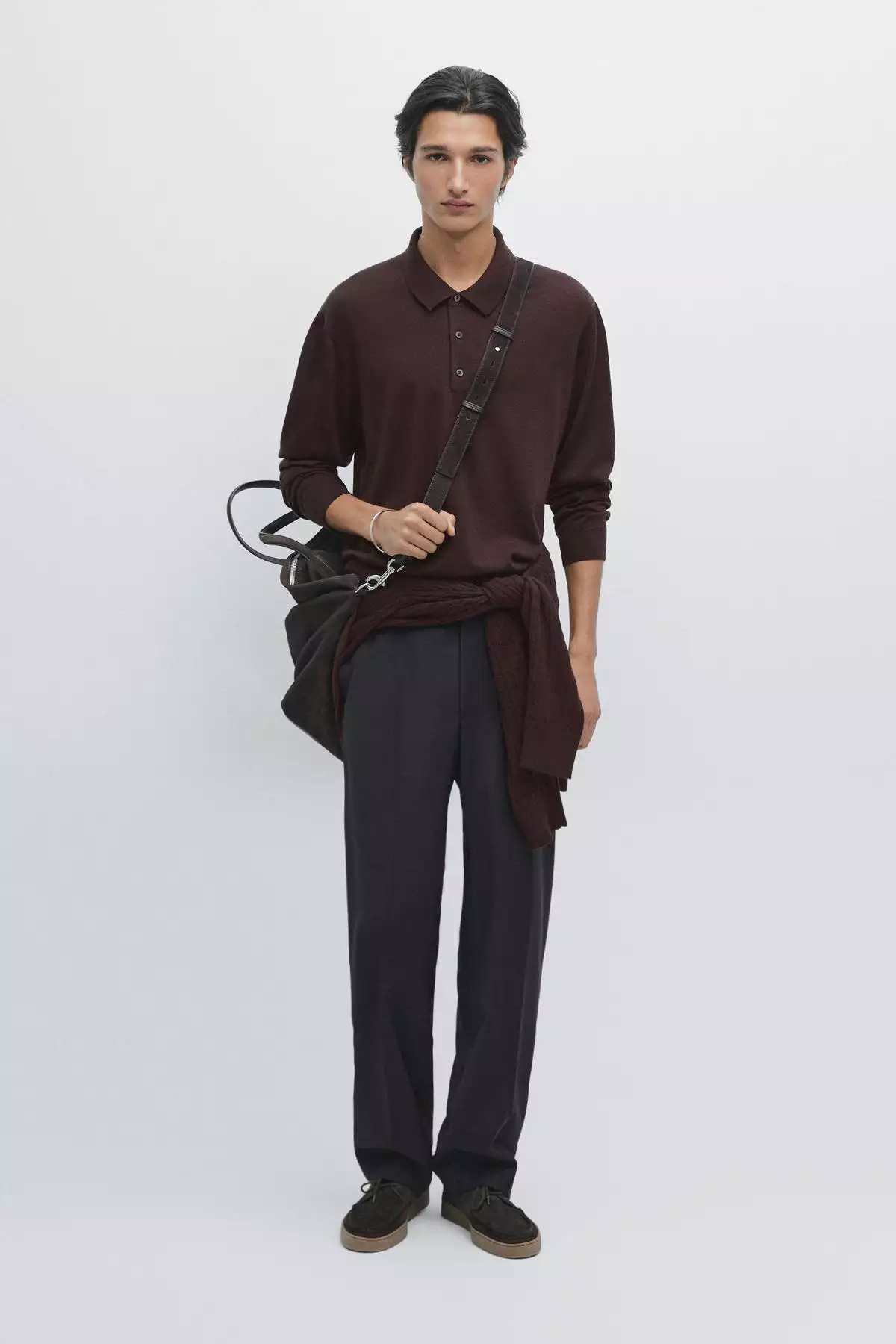 پولوشرت یقه دار بافتنی از ۱۰۰% پشم مرفینوس برند Massimo Dutti - 975161300