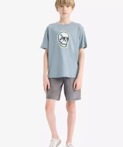 تیشرت کوتاه آستین با یقه دوچرخهای برای پسران با چاپ E4161A825SM برند Defacto - 936484725