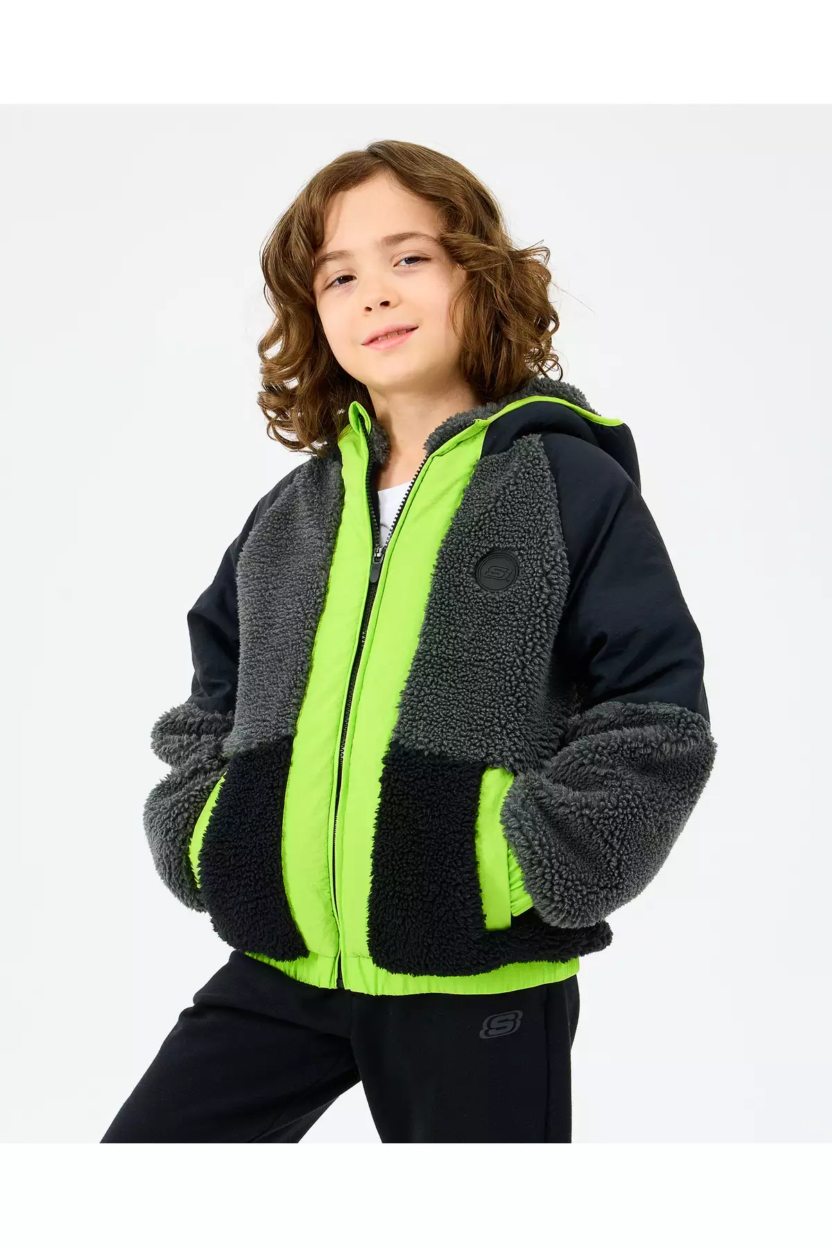 کاپشن پسرانه بزرگسالی فلیس بیرونی با زیپ کامل شِرپا - رنگ مشکی برند Skechers - 995638965