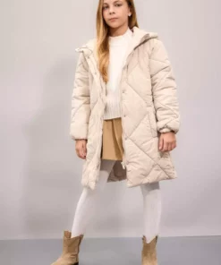 کاپشن پفی بلند با کلاه و ضد آب برای دختر بچهها با دوزندگی کنگرهای و زیپدار و جیبی مدل C8517A824AU برند Defacto - 871405731