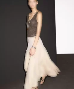 دامن میدی با پارچه مخلوط کتان و چیندار برند Massimo Dutti - 953462514