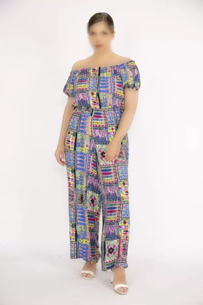 شلوارک تورمی رنگی زنانه با یقه و کمر کشی سایز بزرگ 65n36567 برند Şans - 743334781