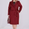 کاپشن زنانه به رنگ bordo با جزئیات کمربند و آستار از جنس پشم و بزرگ سایز برند Mooi XXL - 1029475244