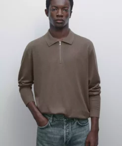 پولوشرت با یقه گرد با زیپ دار بافتنی برند Massimo Dutti - 962171019