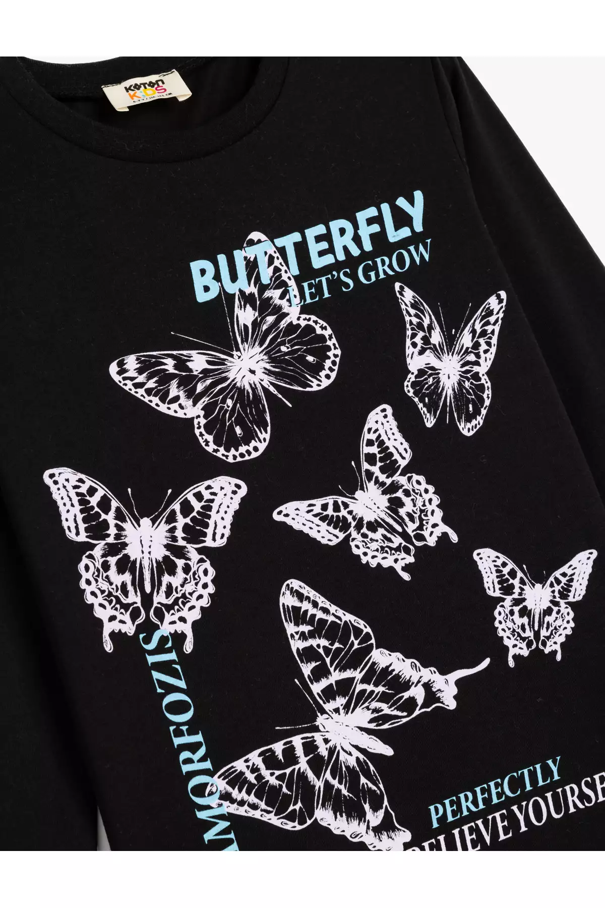تیشرت با طرح پروانه، آستین بلند و یقه گرد از جنس پنبه برند Koton - 843987963