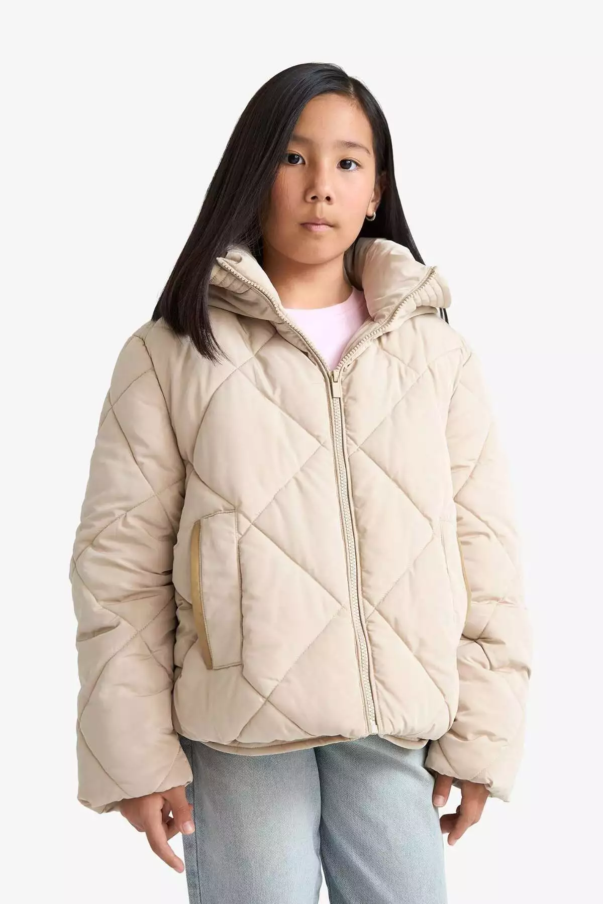 کاپشن دخترانه ضد آب با کلاه و زیپ E9811A825AU برند Defacto - 990798311