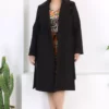 کابان پشمی مشکی زنانه با جیب، کمربند و جزئیات آستر برند Genel Markalar - 881381286