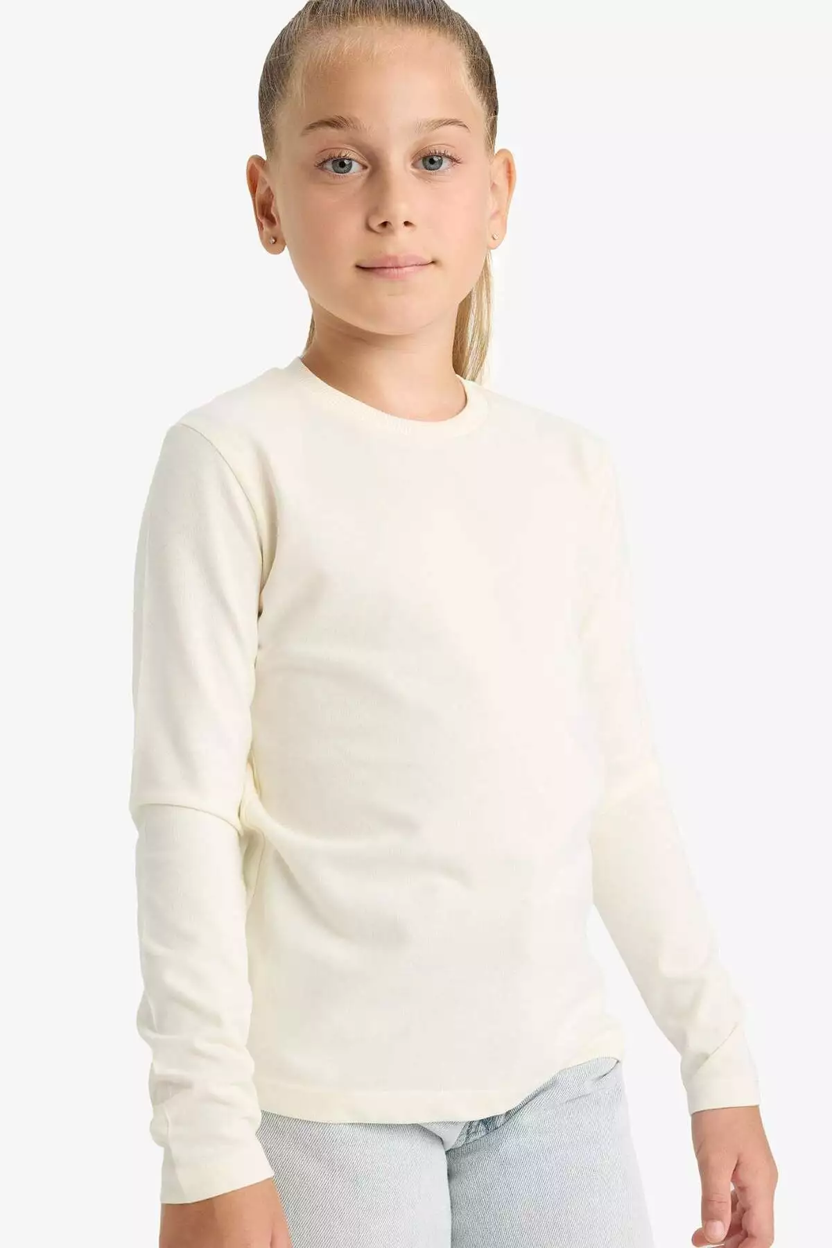 تیشرت آستین بلند دوعددی یقه گرد بچه女孩 برند Defacto - 961153595