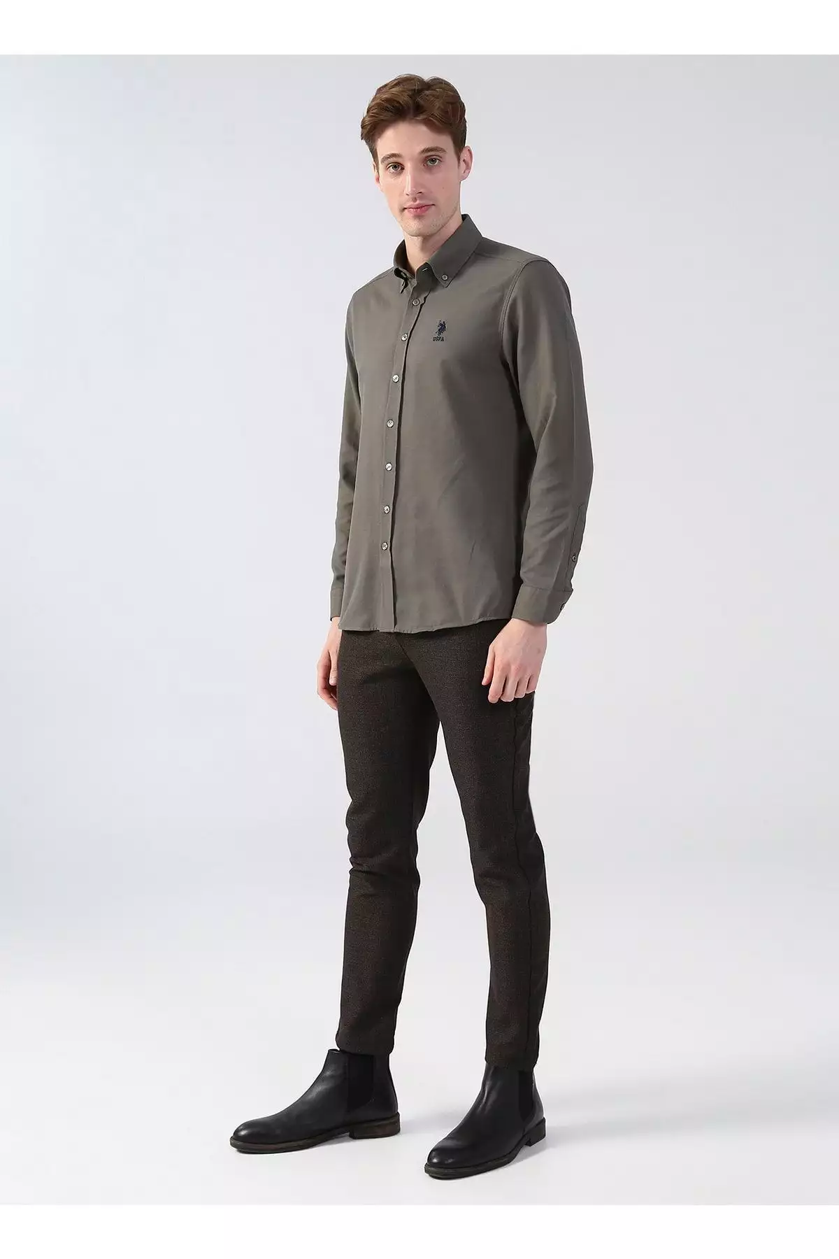 پیراهن مردانه سبز با یقه دکمهای Nova022k برند U.S. Polo Assn. - 364696890