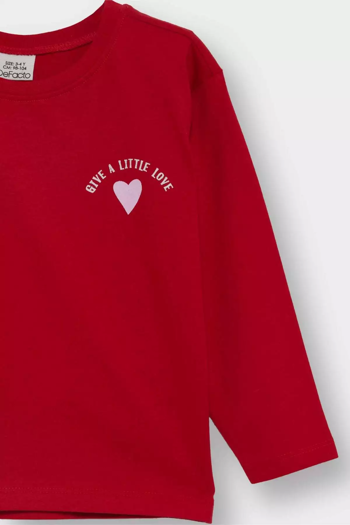 تیشرت بلند آستین با یقه دوچرخهای و طرح قلب برای دختر بچهها - ست ۲ عددی برند Defacto - 990917391