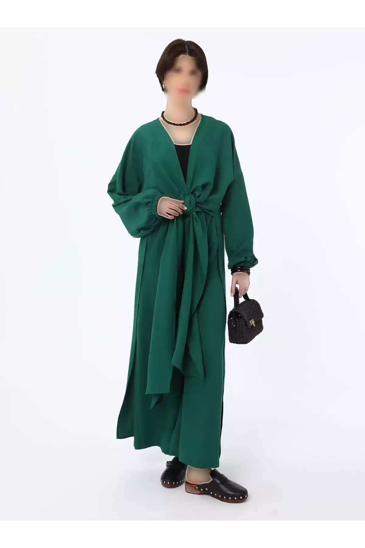 ست دو تکه شلوار کانونی با جزئیات دکمه نرم - سبز زمردی - رفکا برند Refka - 939864699