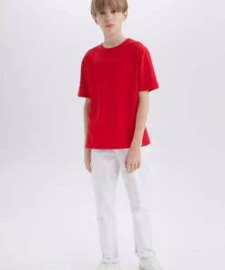 تی‌شرت پایه‌ی کوتاه‌کم با یقه دوچرخه‌ای برای پسران K1687A623SM برند Defacto - 472091565