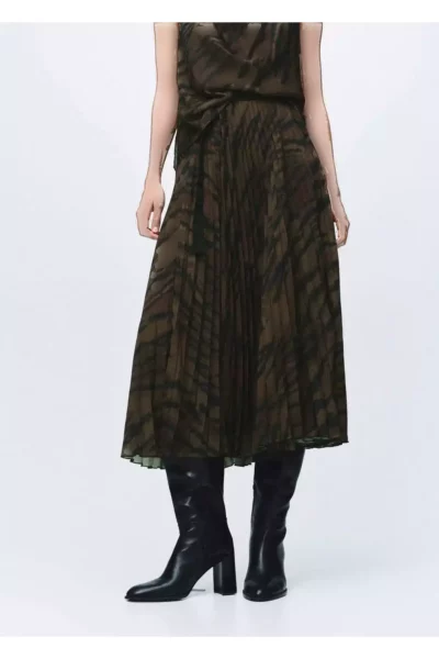 دامن پلیسه‌دار با کمربند برند MANGO - 1011038183