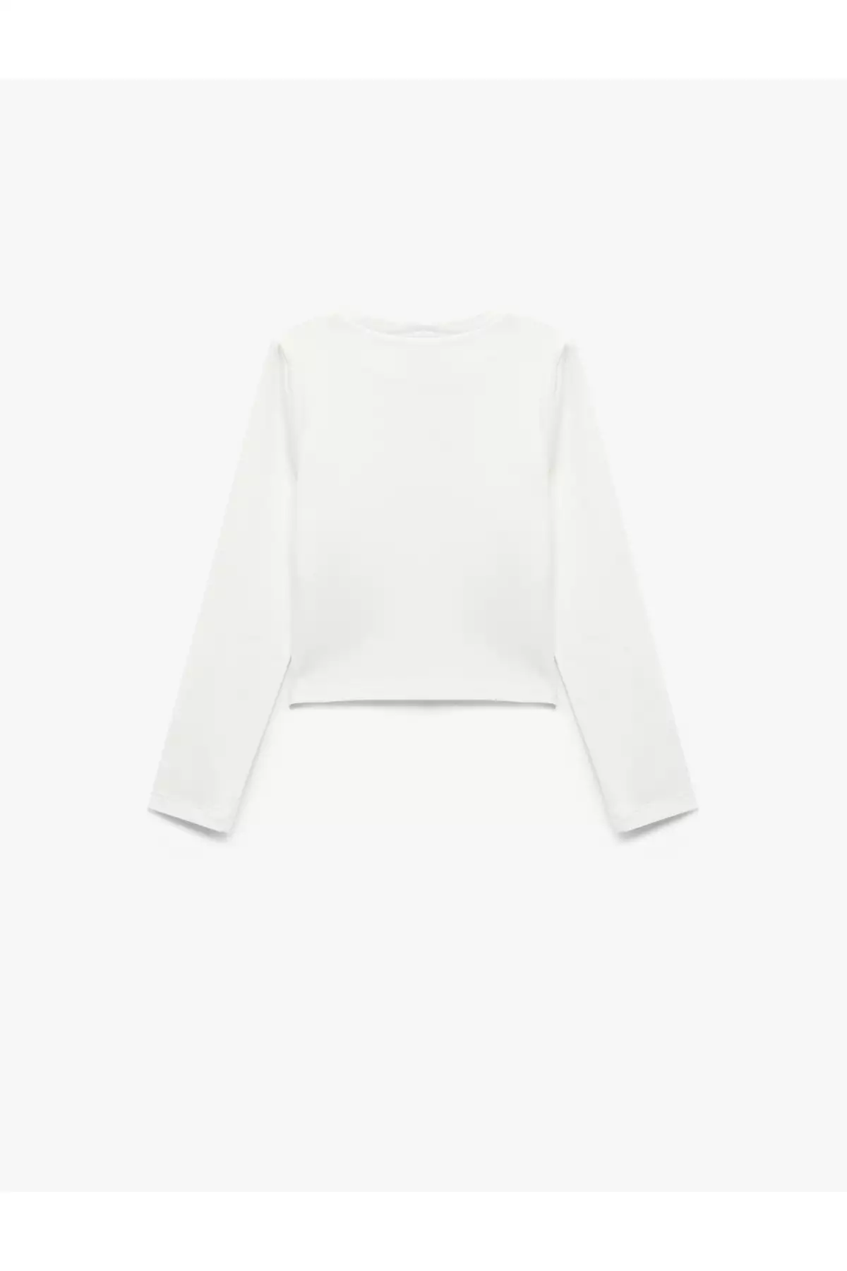 تیشرت کراپ ساده با یقه گرد و آستین بلند از جنس پنبه برند Koton - 975165808