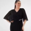 پیراهن مجلسی مشکی با مخمل درخشان، با سایز بزرگ و چاکدار برند ADASTYLE - 784670204