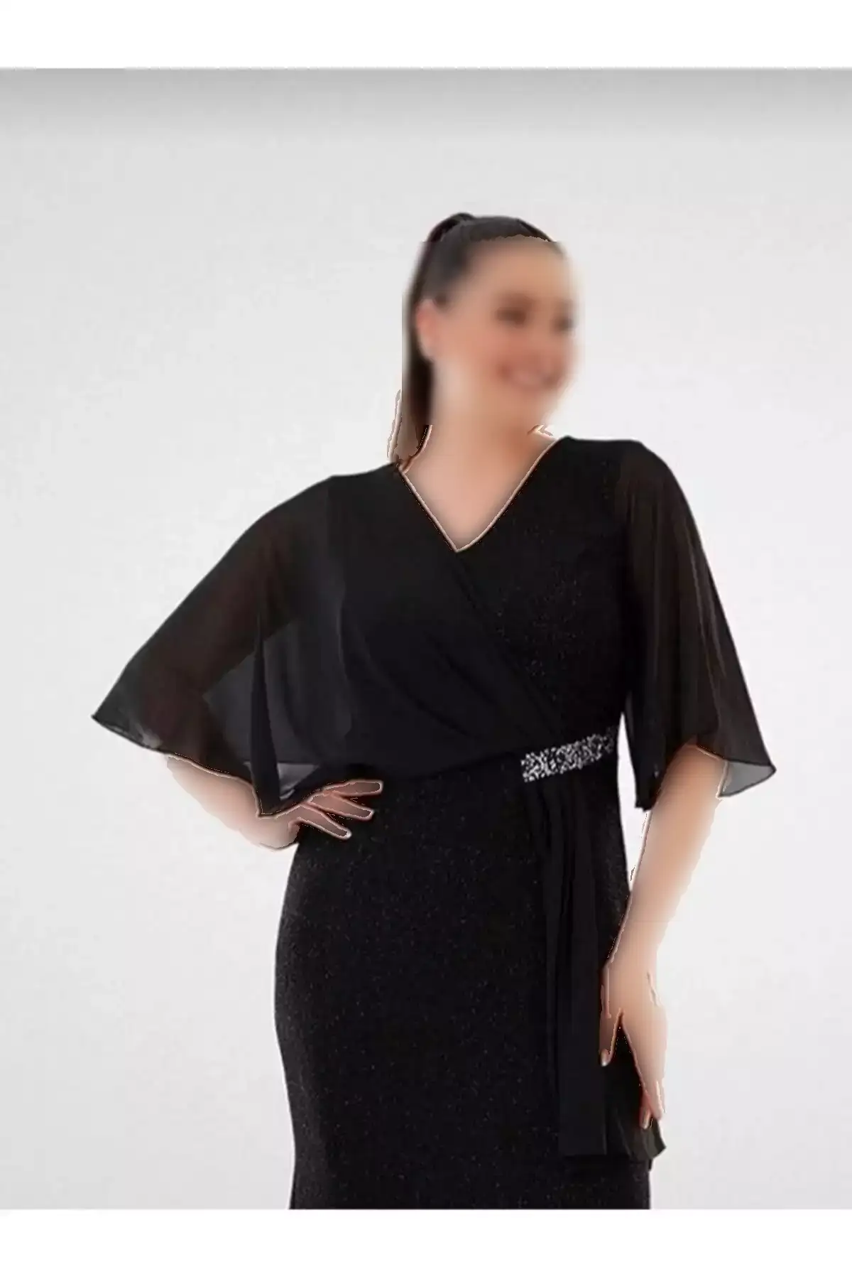 پیراهن مجلسی مشکی با مخمل درخشان، با سایز بزرگ و چاکدار برند ADASTYLE - 784670204