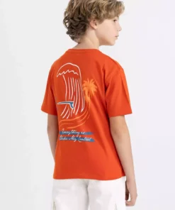 تیشرت کوتاه آستین با یقه دوچرخهای و چاپ پشت برای پسران - کد C3309A824SM برند Defacto - 822108989