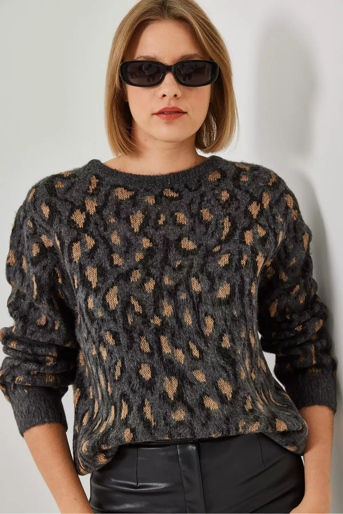 کاپشن بافتنی طرح دار یقه گرد زنانه برند Bianco Lucci - 874390996