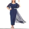 لDress شب مجلسی بزرگ سایز زنانه با جزئیات مرواریدی و پارچه شيفون رنگ سرمهای برند Şirin Butik - 947168626