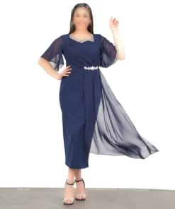 لDress شب مجلسی بزرگ سایز زنانه با جزئیات مرواریدی و پارچه شيفون رنگ سرمهای برند Şirin Butik - 947168626
