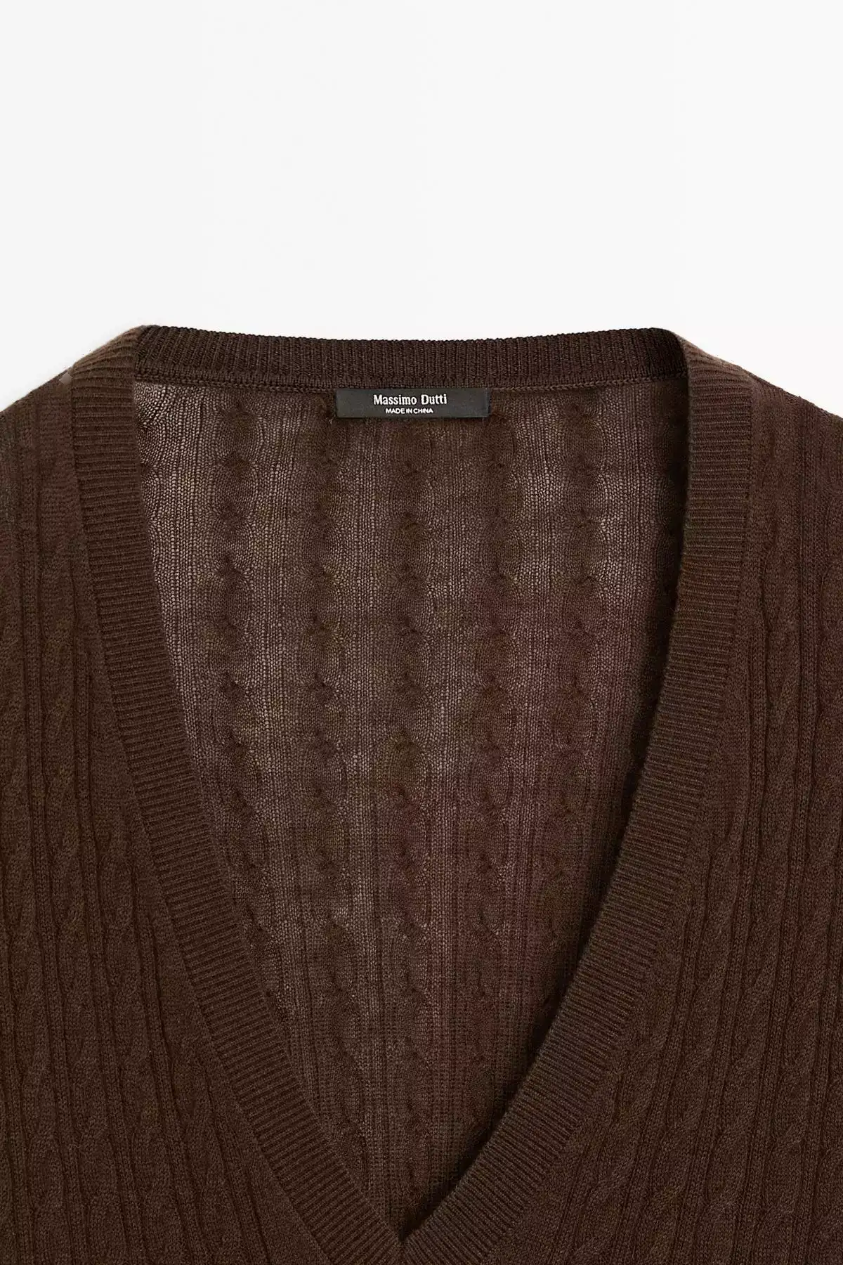 کاپشن با یقه V و بافتن مو به سبک بافتی برند Massimo Dutti - 957597219
