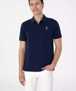 تیشرت مردانه با فیت معمولی و زیپ، رنگ سرمهای با بافت 50306014-VR033 برند U.S. Polo Assn. - 941914689