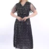 پیراهن مجلسی خاکستری بزرگ با یقه کراوات و زیورآلات 13C-2328 برند modayız - 704486898