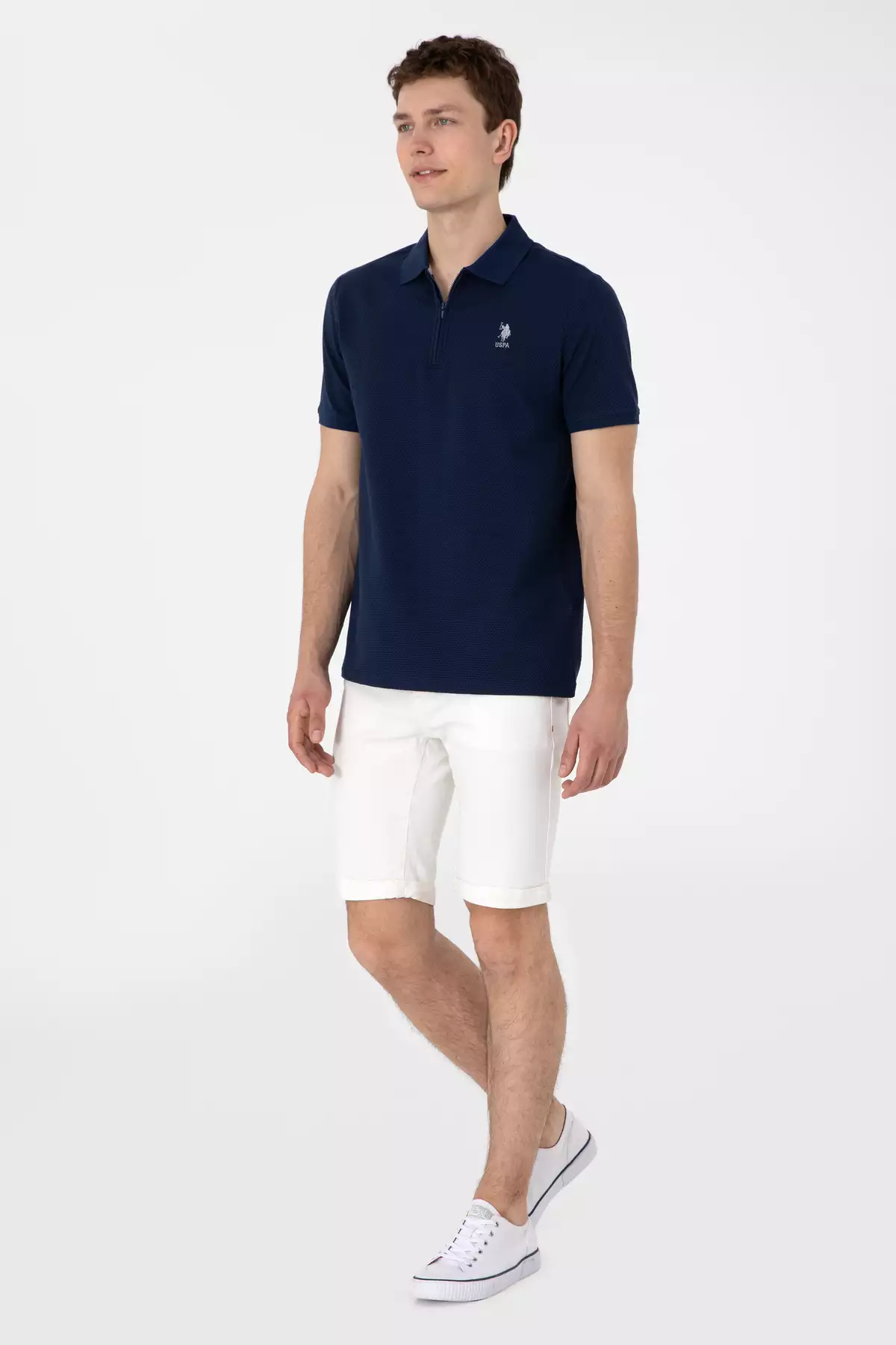 تیشرت مردانه با فیت معمولی و زیپ، رنگ سرمهای با بافت 50306014-VR033 برند U.S. Polo Assn. - 941914689