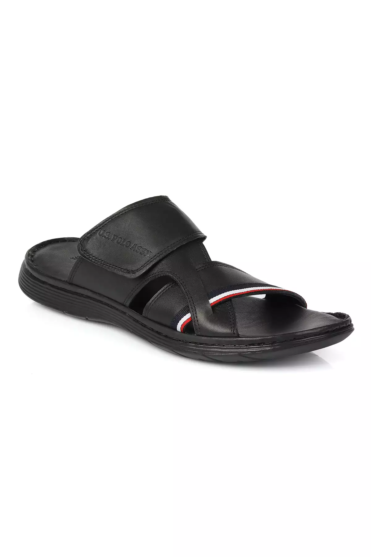 دمپایی مردانه آناتومیک تابان با رویه چرم طبیعی مشکی برند U.S. Polo Assn. - 863425171
