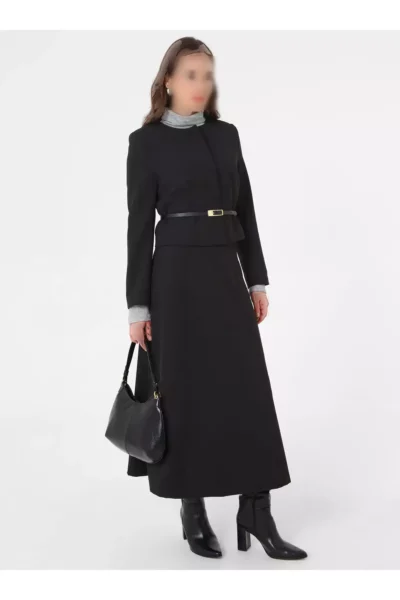 ست دوتکه کت و دامن با کمربند - مشکی برند Refka - 1035159415
