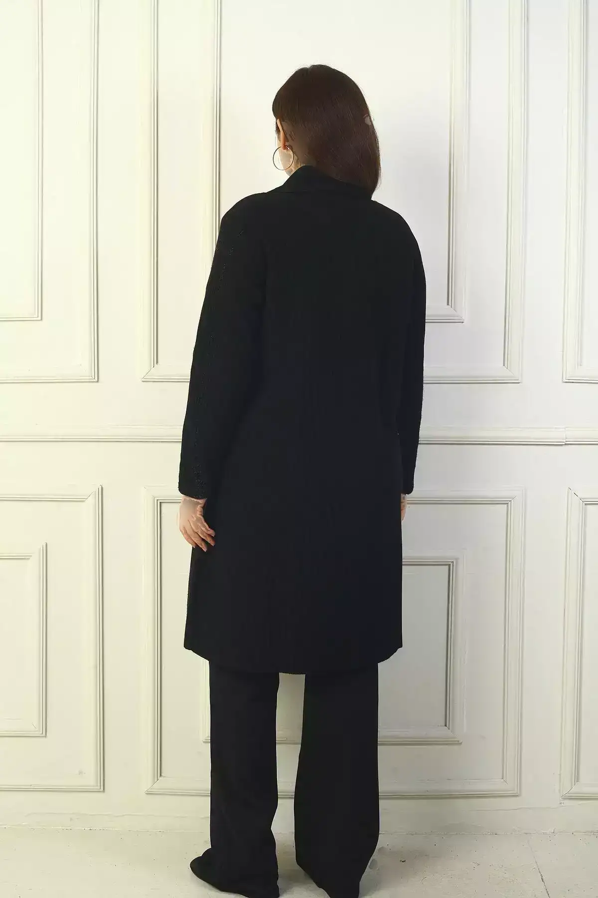 کاپشن بافتنی بزرگ سایز، دارای جیب و دکمه در جلو با طرح راه راه سیمی برند Genel Markalar - 870951477